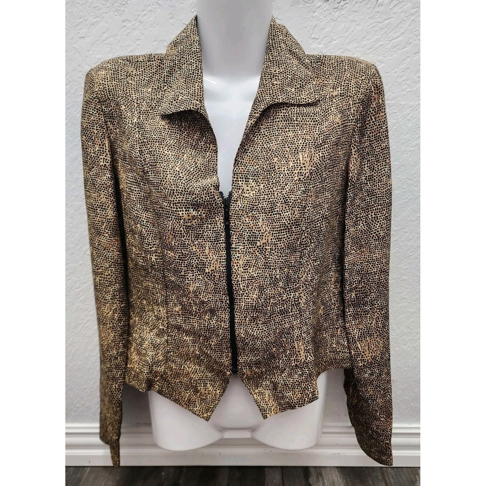 Dana Buchman 100% Silk Size 4 Zip Jacket All Over Print Cheetah Lightweight